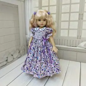 Light pink with lilac flowers smocked dress