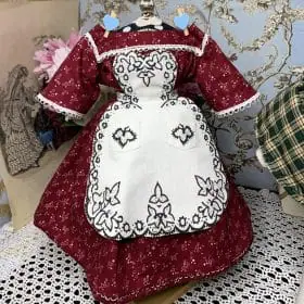 Burgundy dress and apron for 18 inch Izannah Walker doll