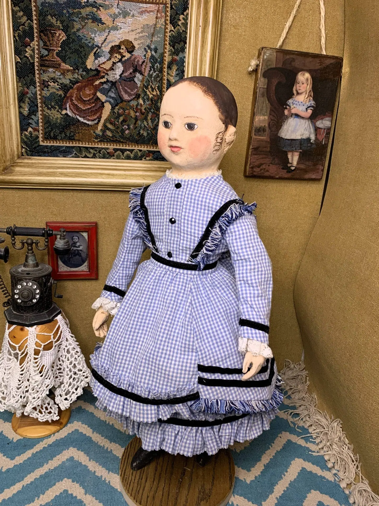 Izannah style set for 18inch dolls ( Blue dress, apron, bonnet) 4 img 0615.jpgjj .jpg66.jpg