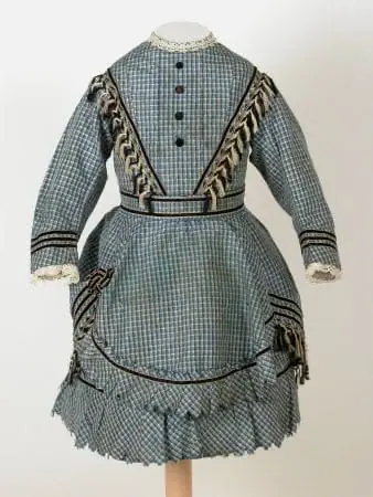 Izannah style set for 18inch dolls ( Blue dress, apron, bonnet) 8 Original girl's dress 1872 (circa)