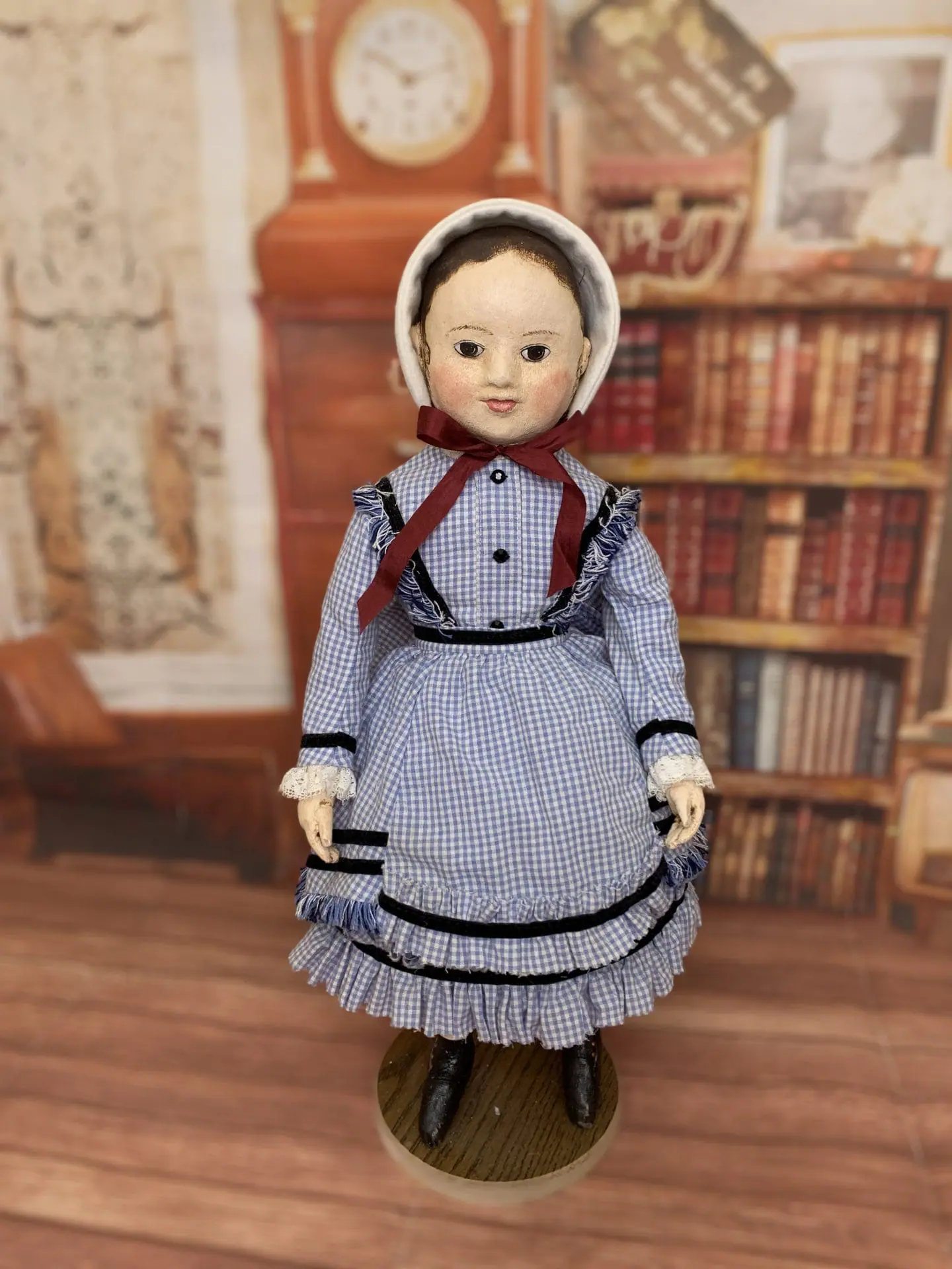 Izannah style set for 18inch dolls ( Blue dress, apron, bonnet) 6 img e1096.jpg