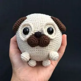 Plush crochet pug amigurumi toy, handmade dog pattern