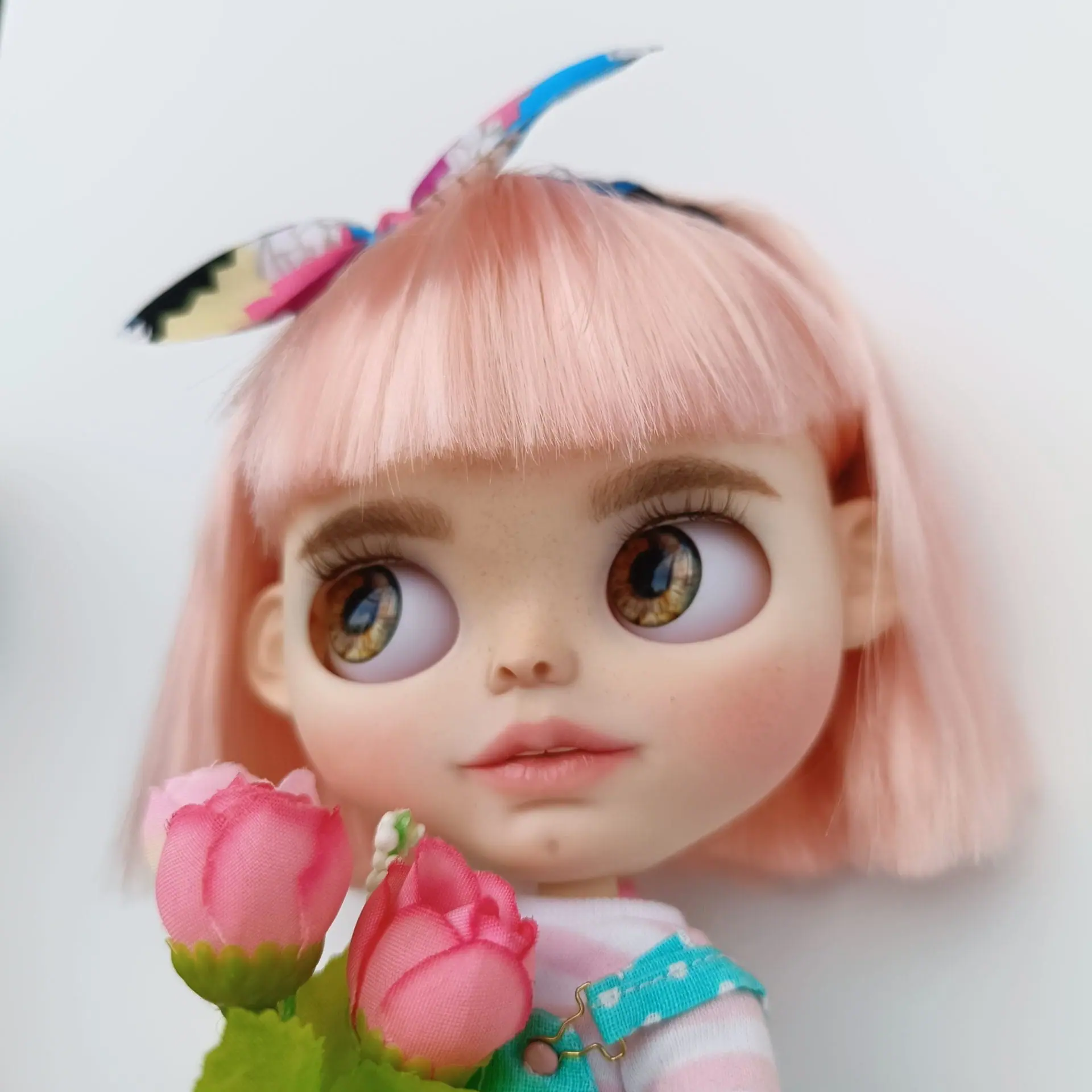Blythe doll custom with pink hair and open mouth with teeth 3 Blythe doll custom Beautifull present