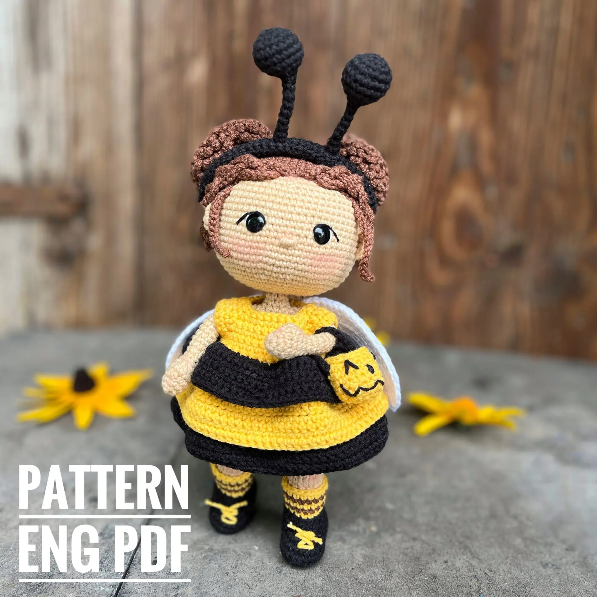Girl in a Bee Costume, crochet pattern English PDF DailyDoll Shop