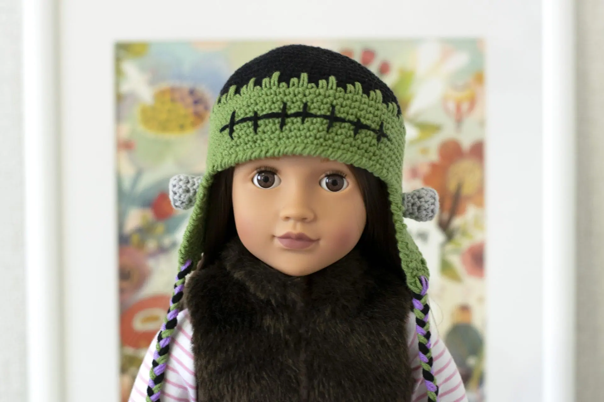 Crocheted Frankenstein hat for 18" American girl doll (AG doll) 1 dsc 1464.jpg