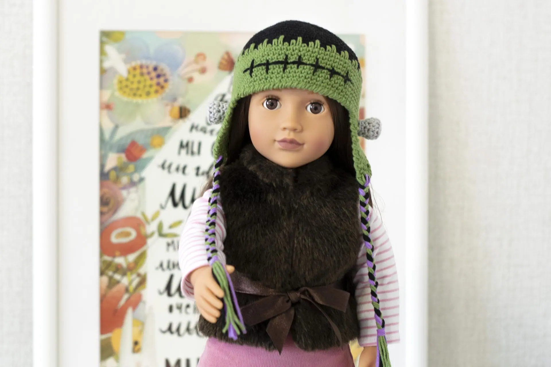 Crocheted Frankenstein hat for 18" American girl doll (AG doll) 3 dsc 1468.jpg