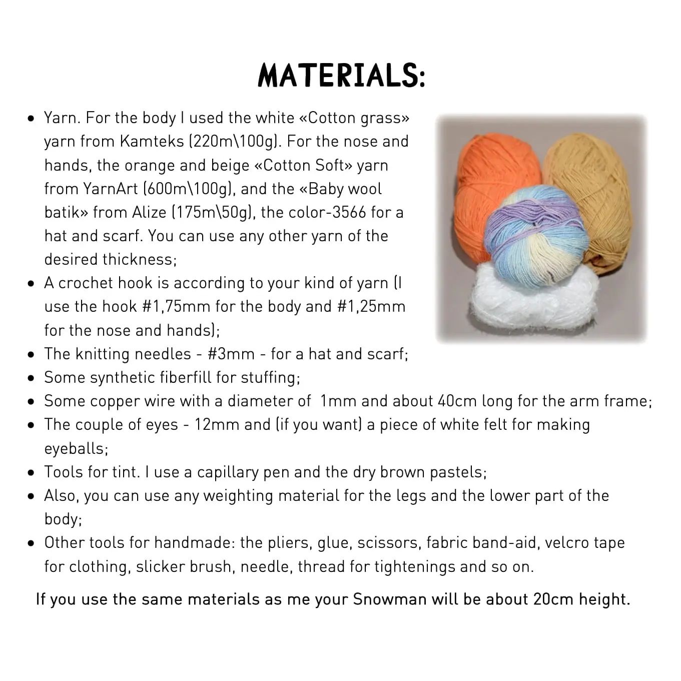Amigurumi toy Snowman. PDF crochet snowman pattern in English 1 snegovichello materialy.jpg