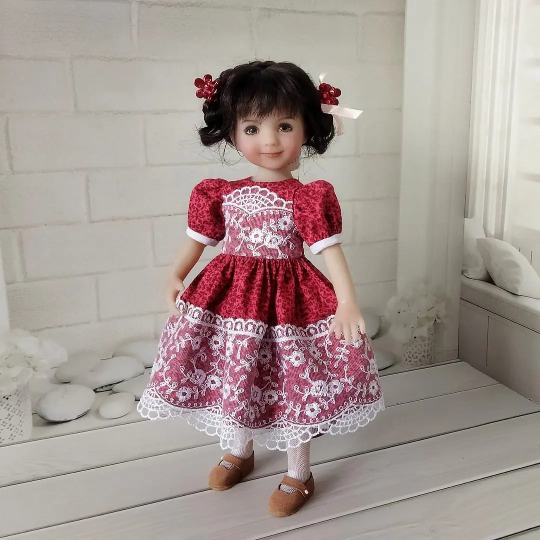 Red with white lace dress for Little Darling doll