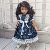 Dark blue snowflakes dress with cotton lace for Little Darling
