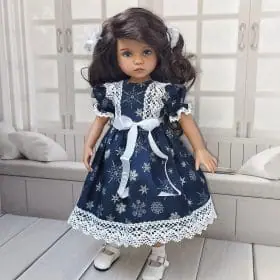Dark blue snowflakes dress with cotton lace for Little Darling