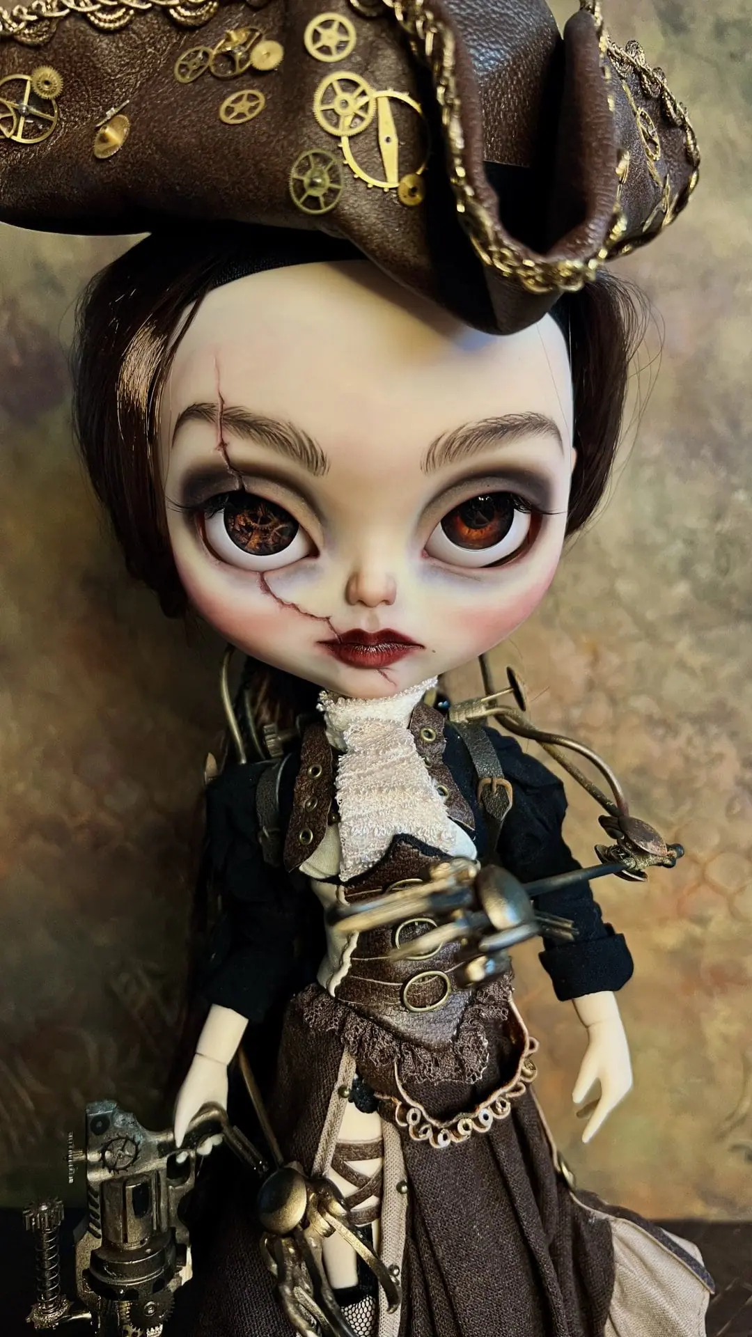 Steampunk Pirate Captain Scar Blythe doll custom OOAK 1st