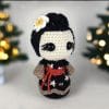 Plush crochet Kokeshi doll keychain, Japanese-inspired amigurumi toy, handmade pattern