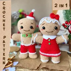 Set 2 in 1: Gingerbread man and Gingerbread girl crochet pattern