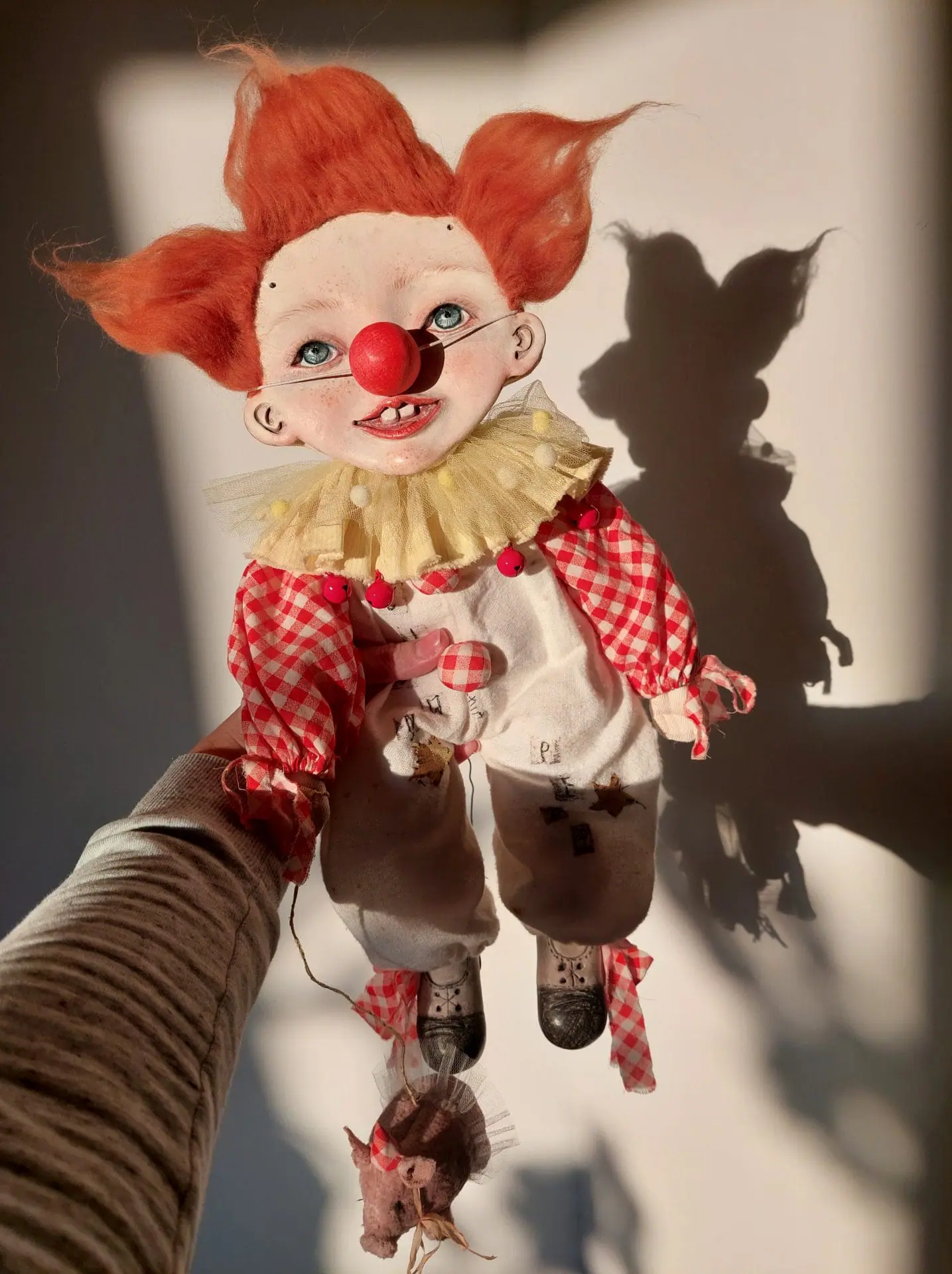 Circus Clown Bottle Art / Altered Art / Art Doll / store Original Art / OOAK / folk art / Geekery / kitschy / Red / White / elephants / big top