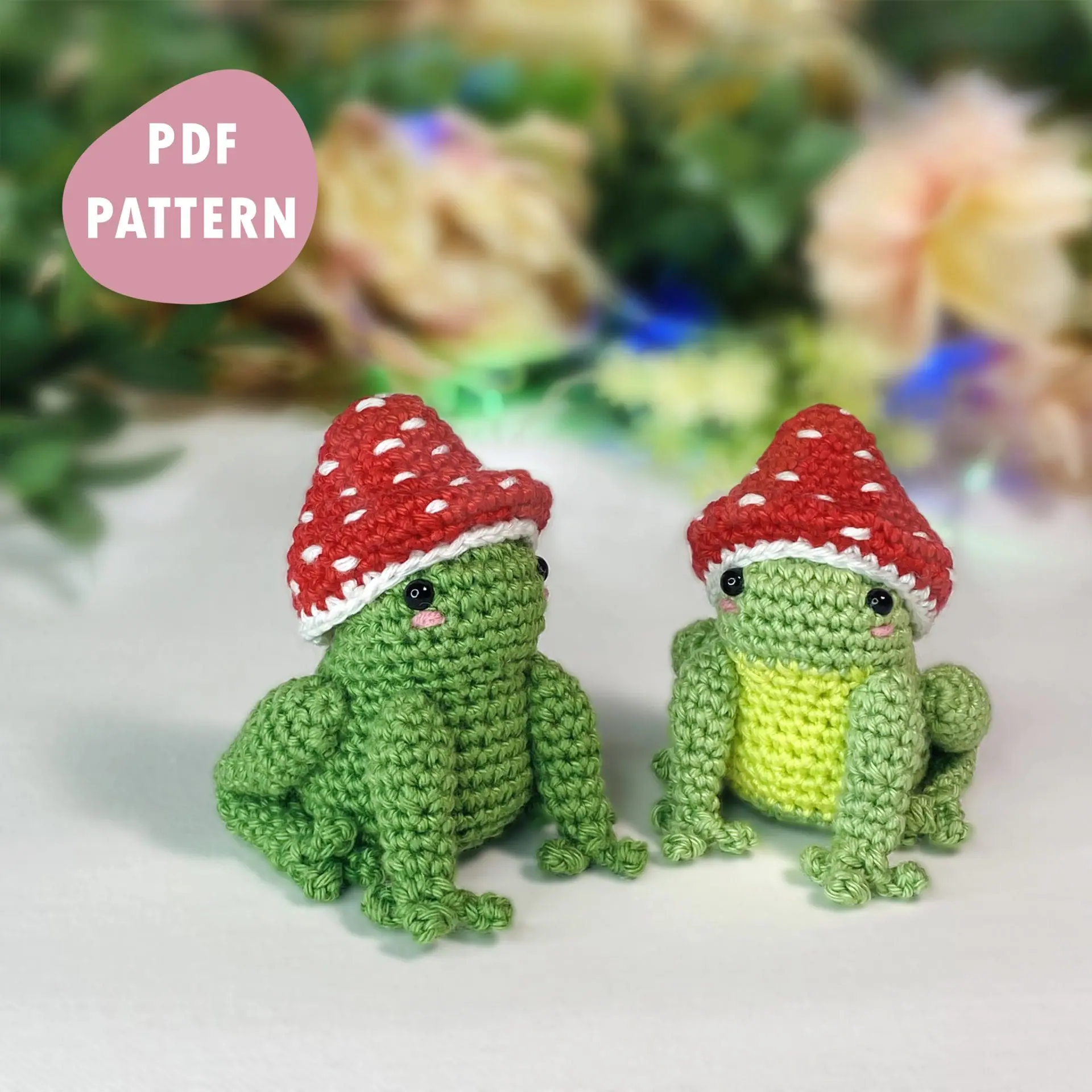 Frog and toad wearing mushroom hats Crochet pattern pdf