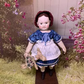 Izannah Walker Style Doll. Girl with Rabbit