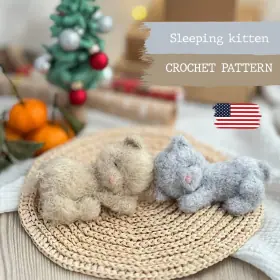 Sleeping kitten crochet pattern PDF, amigurumi cat toy