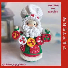Amigurumi Santa Claus Baker with cookies PDF English Tutorial