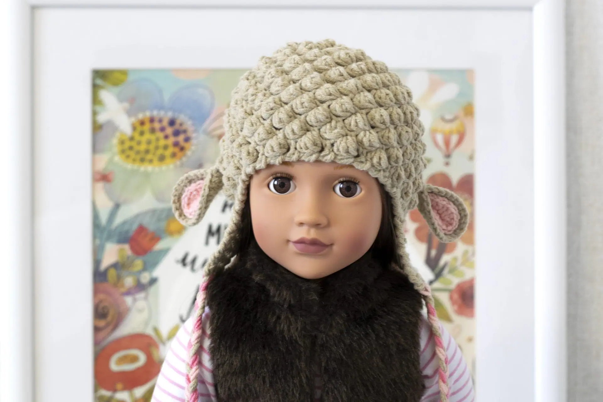 Crocheted sheep hat for 18" American girl doll (AG doll) 1 dsc 0851.jpg