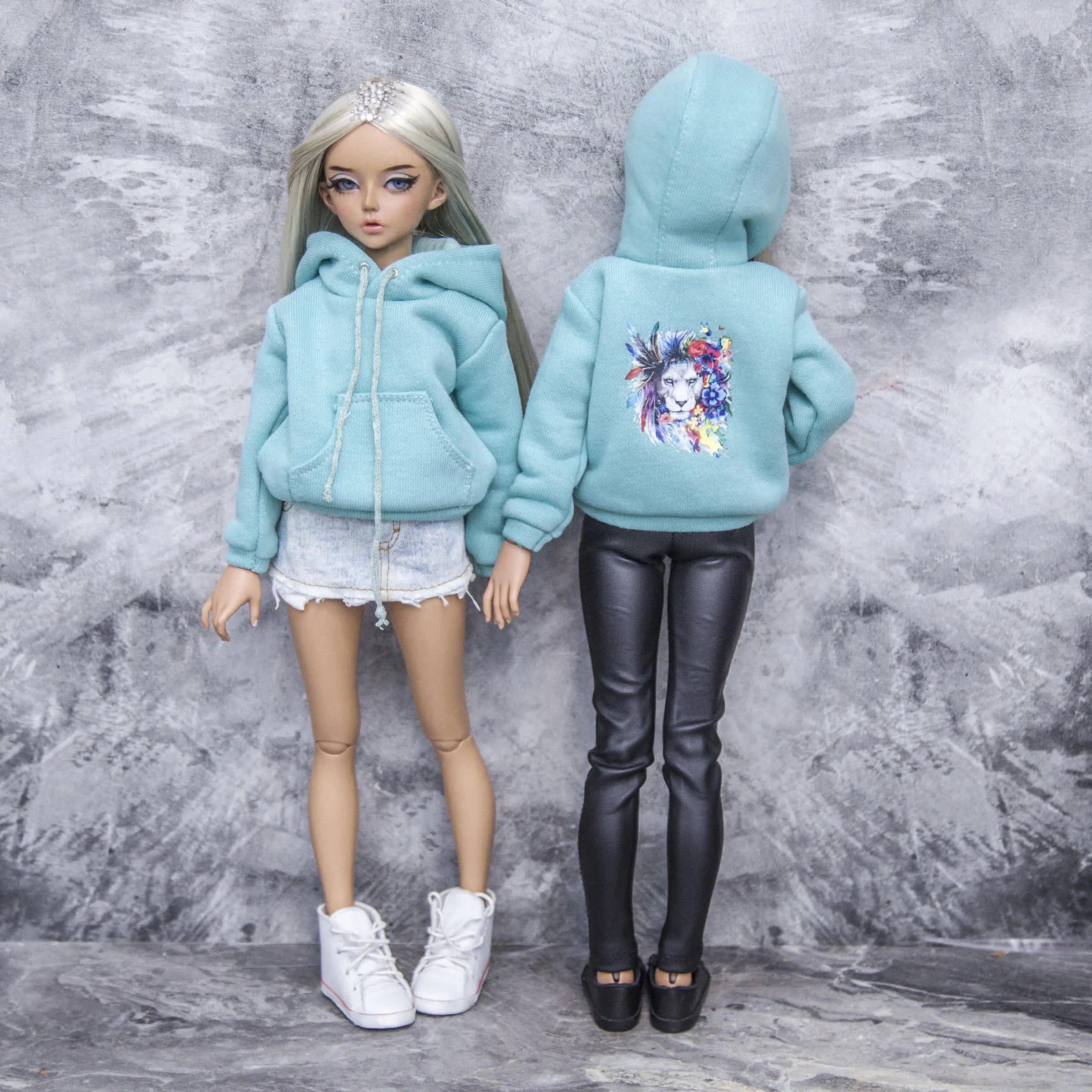 BJD Minifee hoodie dark mint with print , Clothes for doll 1 1.jpg
