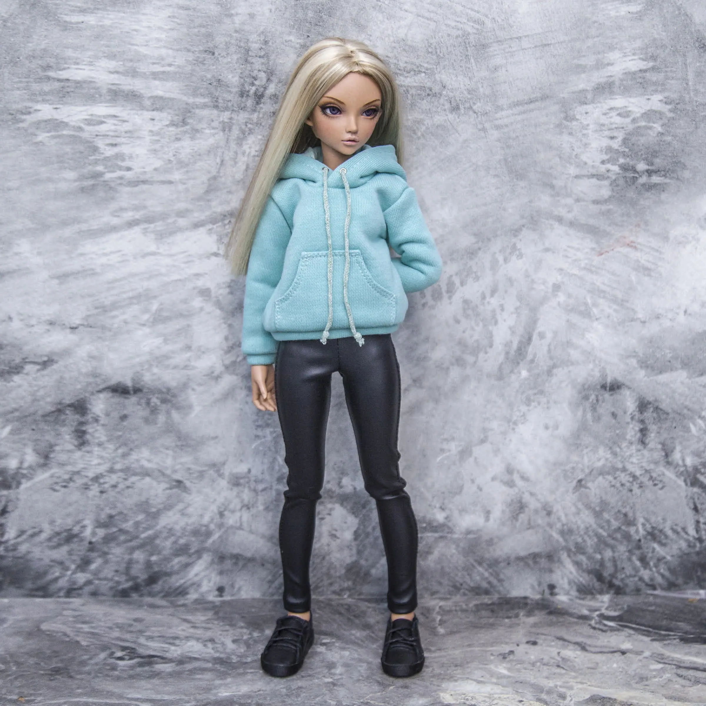 BJD Minifee hoodie dark mint with print , Clothes for doll 9 3.jpg