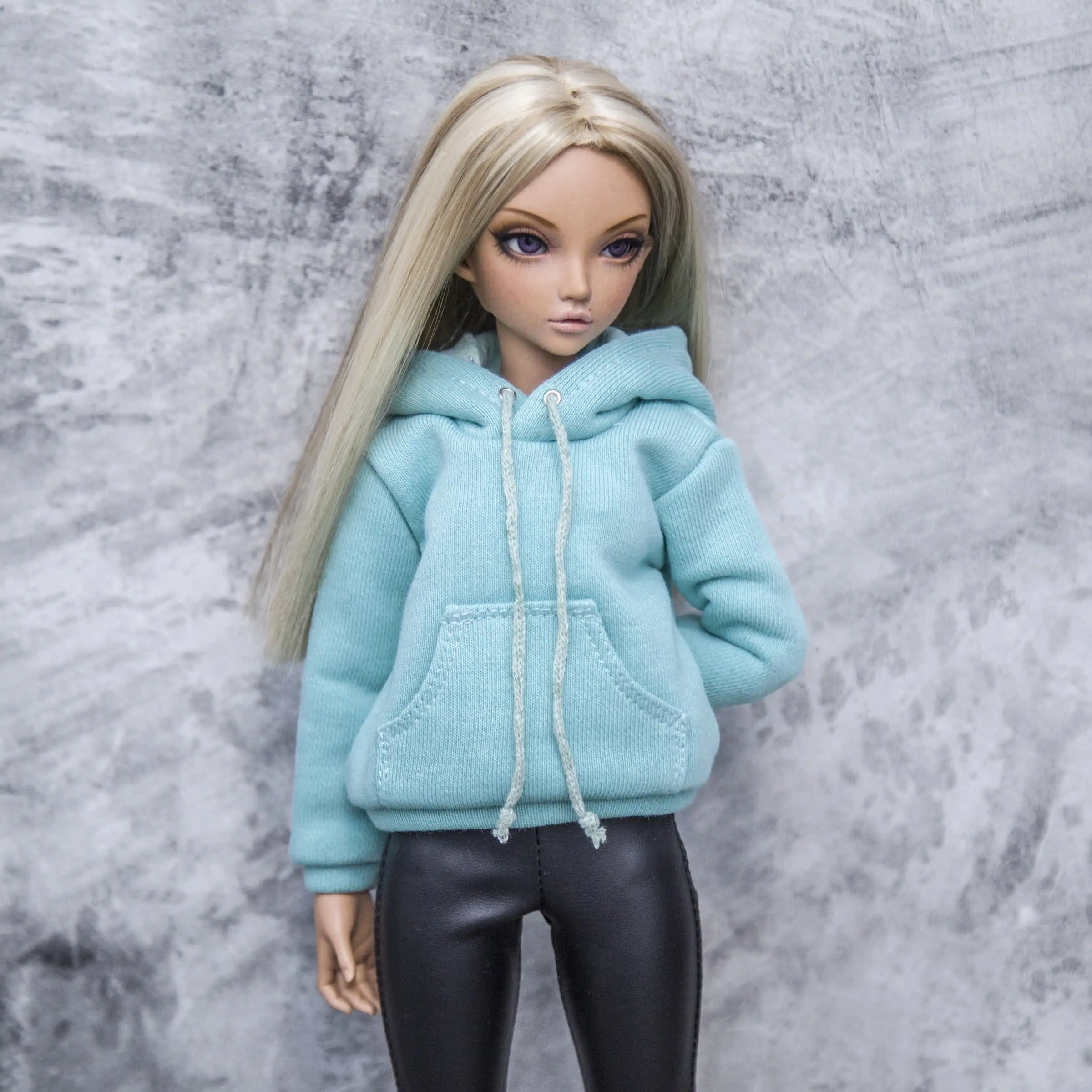 BJD Minifee hoodie dark mint with print , Clothes for doll 3 9.jpg