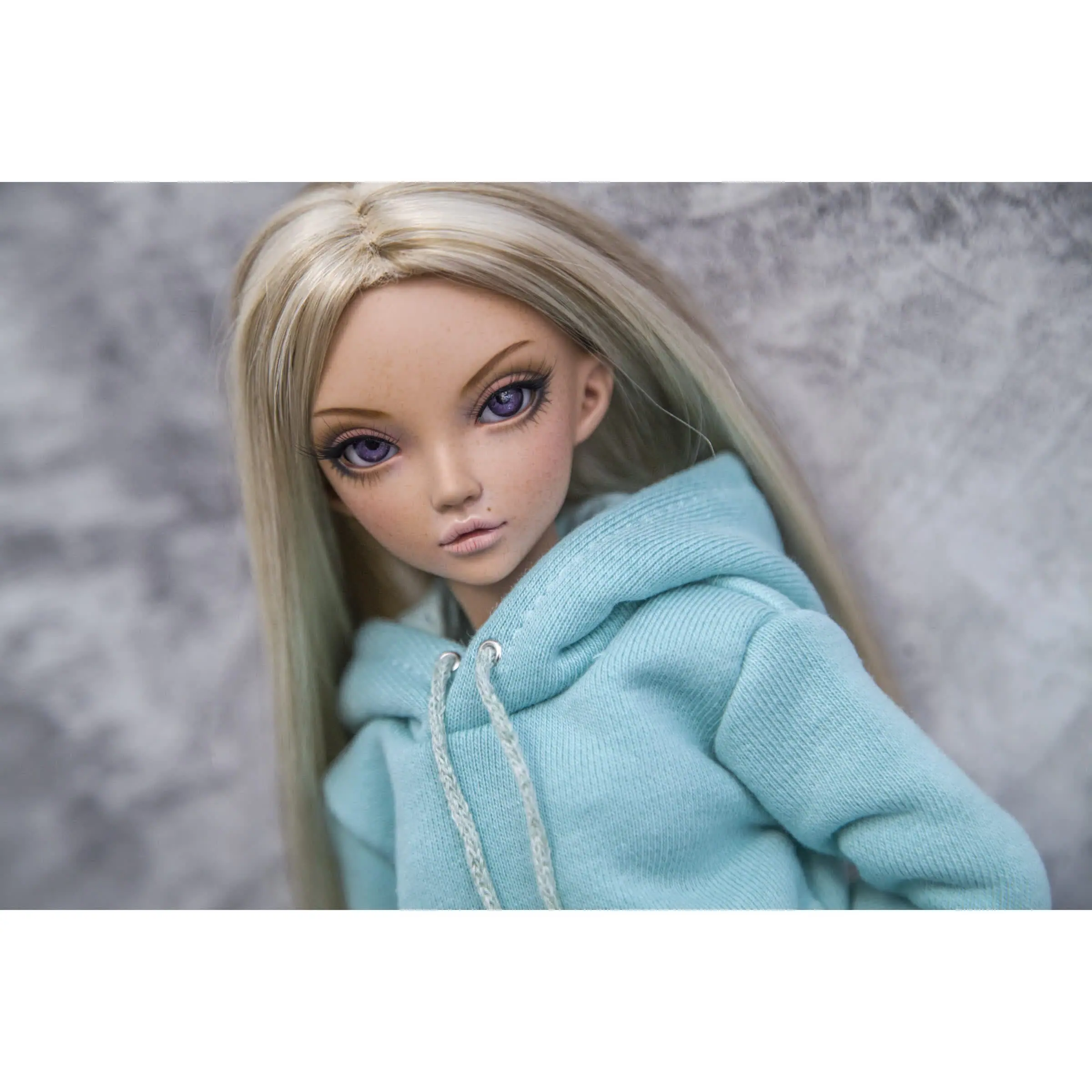 BJD Minifee hoodie dark mint with print , Clothes for doll 2 10.jpg