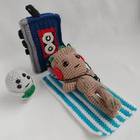 Plush crochet Baby Groot amigurumi toy, inspired by Marvel movies and comics, handmade pattern.