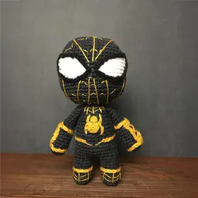 Plush crochet Black Suit Spider-Man amigurumi toy, inspired by Marvel’s Symbiote Spider-Man, handmade pattern.