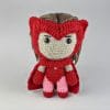 Plush crochet Scarlet Witch amigurumi toy, inspired by Marvel’s Avengers, handmade pattern.