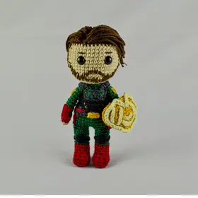 Plush crochet Soldier Boy amigurumi toy, inspired by The Boys TV series, handmade pattern.