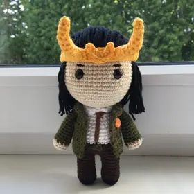 Plush crochet Loki TVA amigurumi toy, inspired by Marvel’s Loki series, handmade pattern
