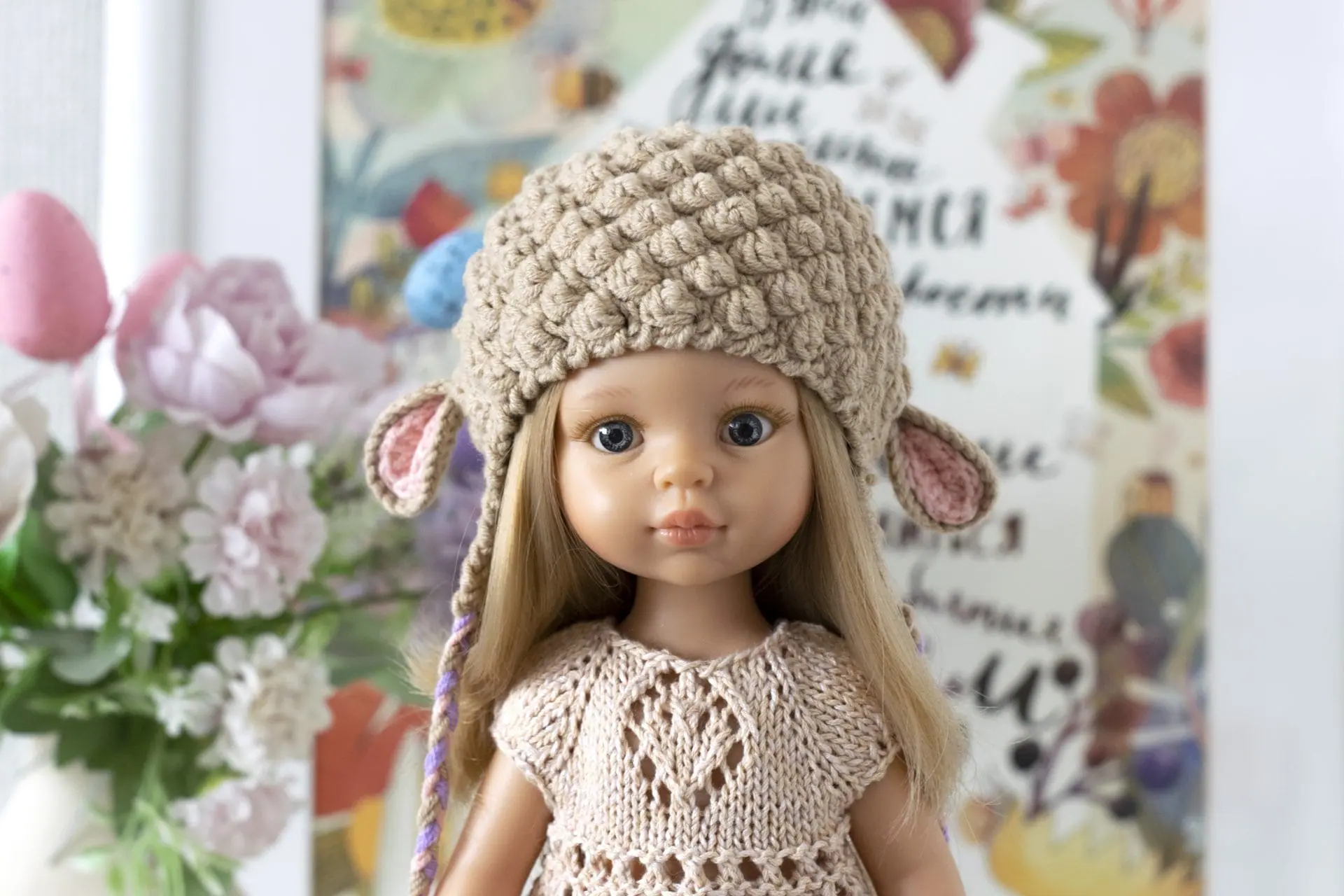 Handmade sheep hat for 13-inch Paola Reina dolls, Meadow Dampling 6 dsc 1533.jpg