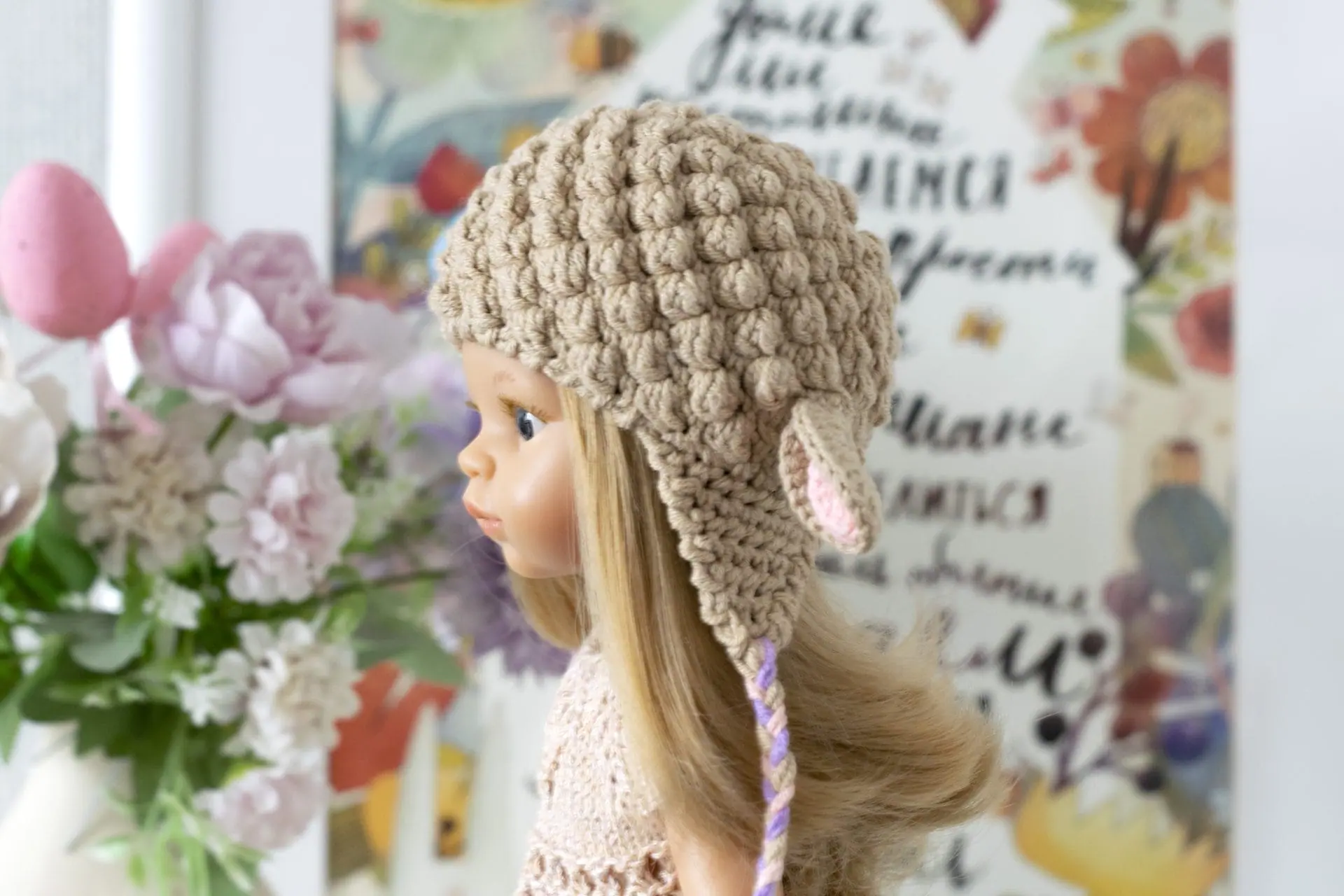 Handmade sheep hat for 13-inch Paola Reina dolls, Meadow Dampling 5 dsc 1540.jpg
