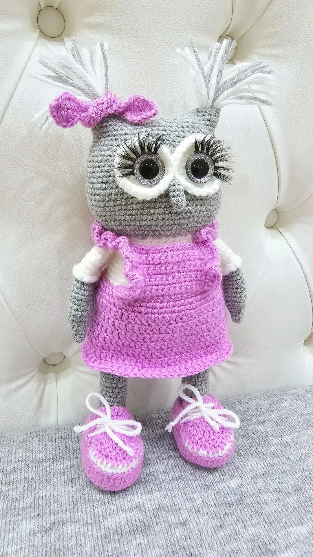 Handmade crochet owl in pink dress and boots 2 20250322 201631.jpg