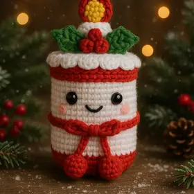 Plush crochet Christmas candle amigurumi, handmade holiday decoration pattern