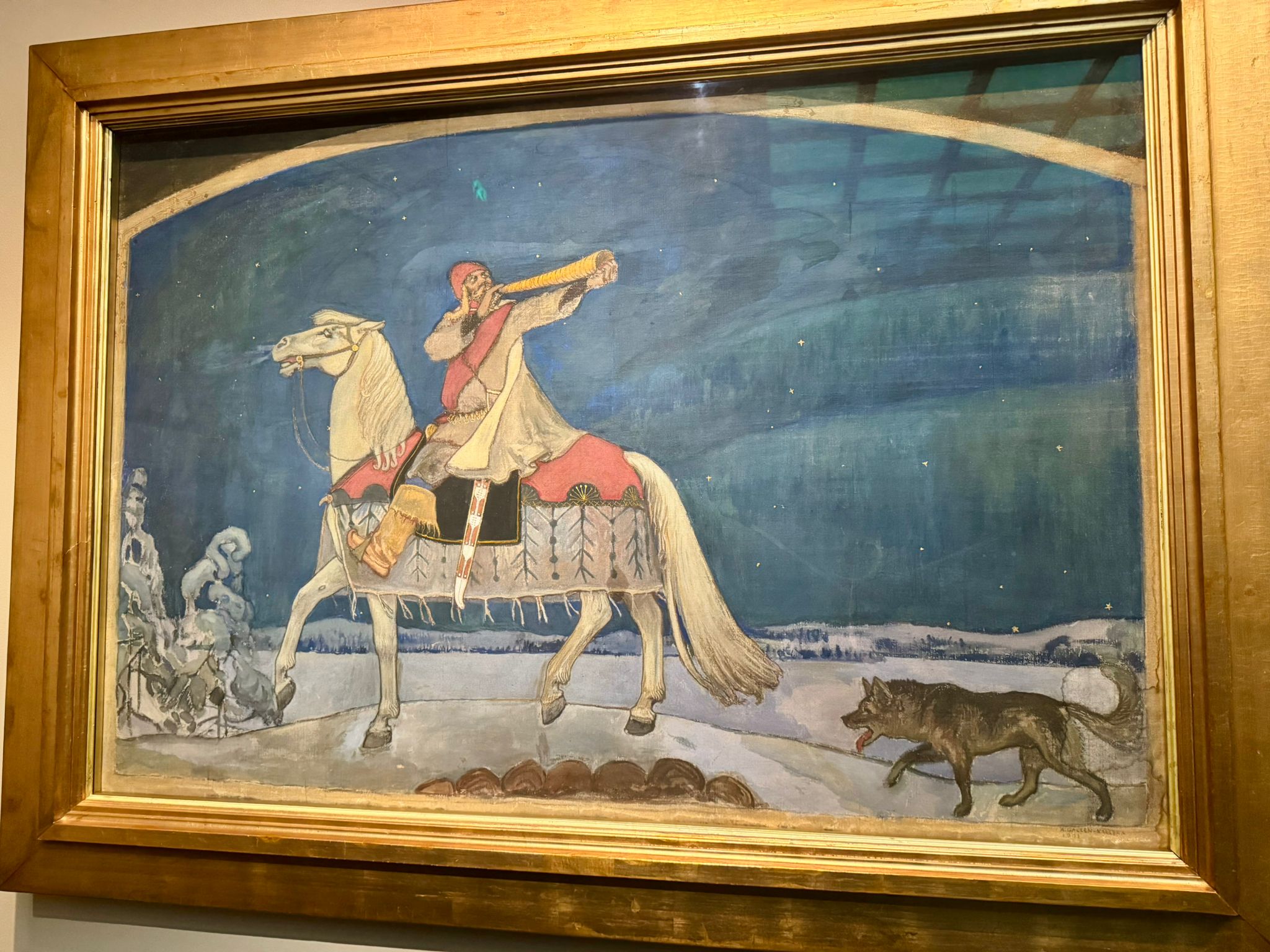 From the Art museum as well. The painting is called The Horn of the Huntsman (or Metsämiehen torvi), painted in 1911 and it's made by Akseli Gallen-Kallela.