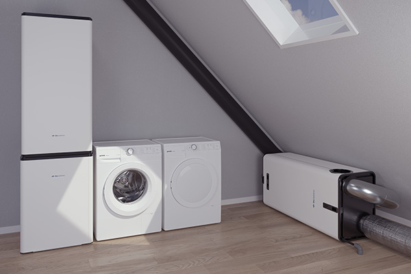 Render van één van de mogelijke opstellingen van de HRU, in dit geval in het knieschot.