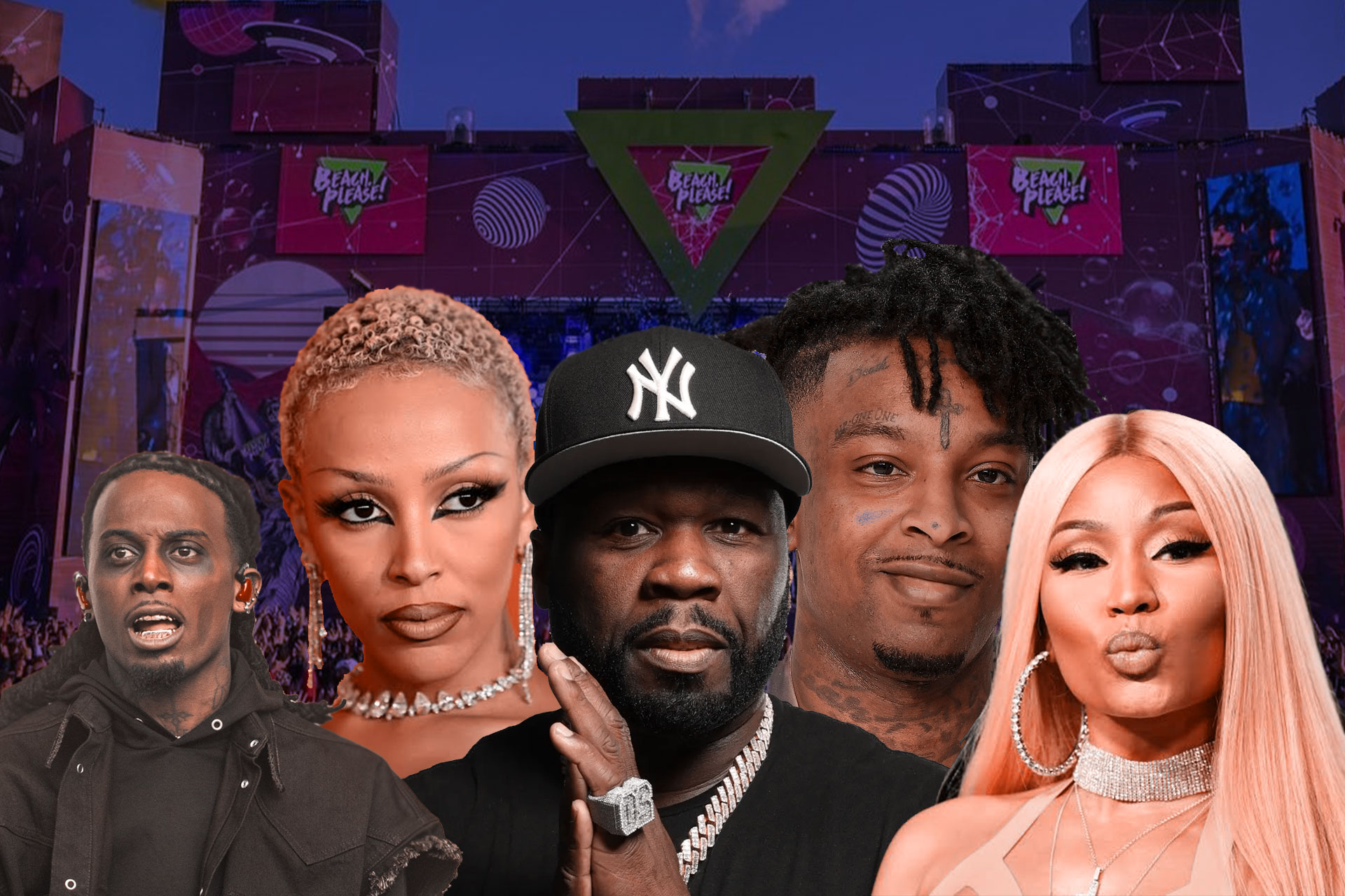 Playboi Carti 50 Cent 21 Savage Nicki Minaj And Doja Cat At Beach   Beach Please Rumors 