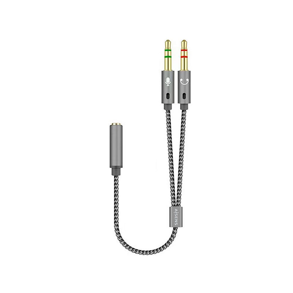 Cable adaptador audio Jack 3.5 4 pines/H-2xJack 3.5 3 pines/M. Gris. 25cm