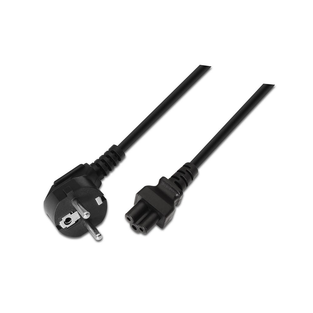 Cable alimentación trébol. CEE7 acodado/M-C5/H. Negro. 1.5m.