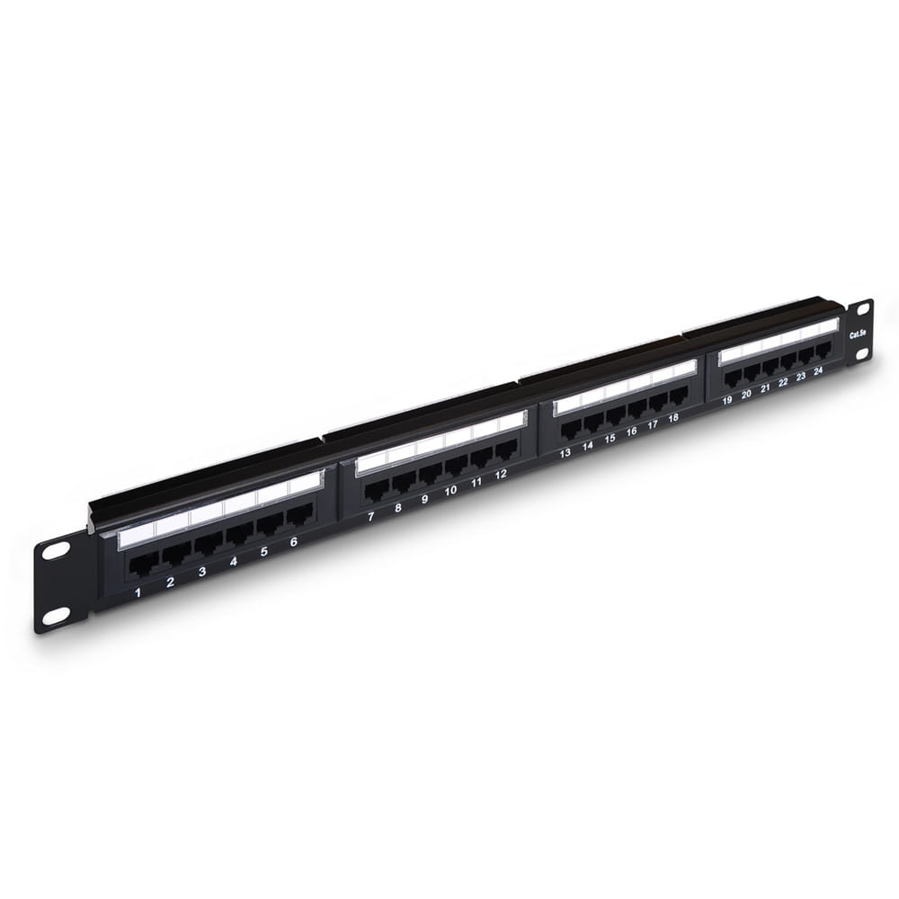 Panel de Parcheo de 24 puertos RJ-45 Cat.5e UTP. 19" 1U. Negro.