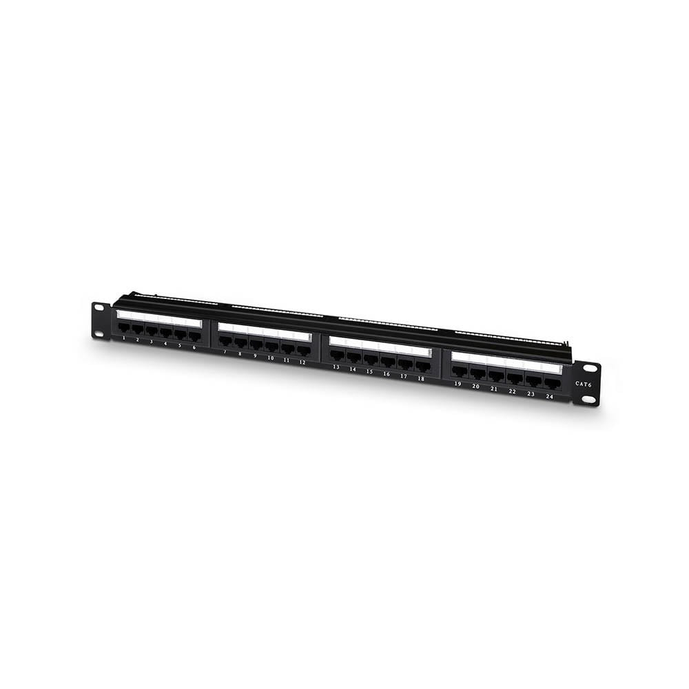 Panel de parcheo de 24 puertos RJ45 Cat.6 UTP. 19? 1U dual IDC. Negro. (A141-0509)