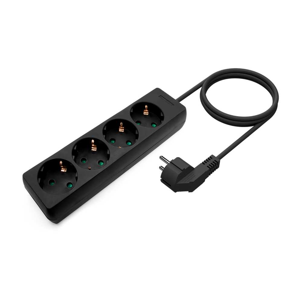 Base Múltiple 4 Tomas sin Interruptor. Negro