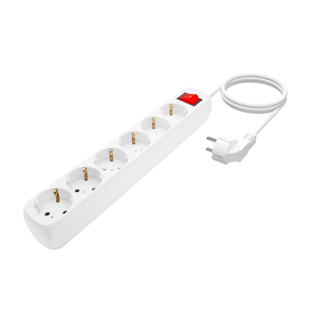 Base Múltiple 6 Tomas con Interruptor. Blanco