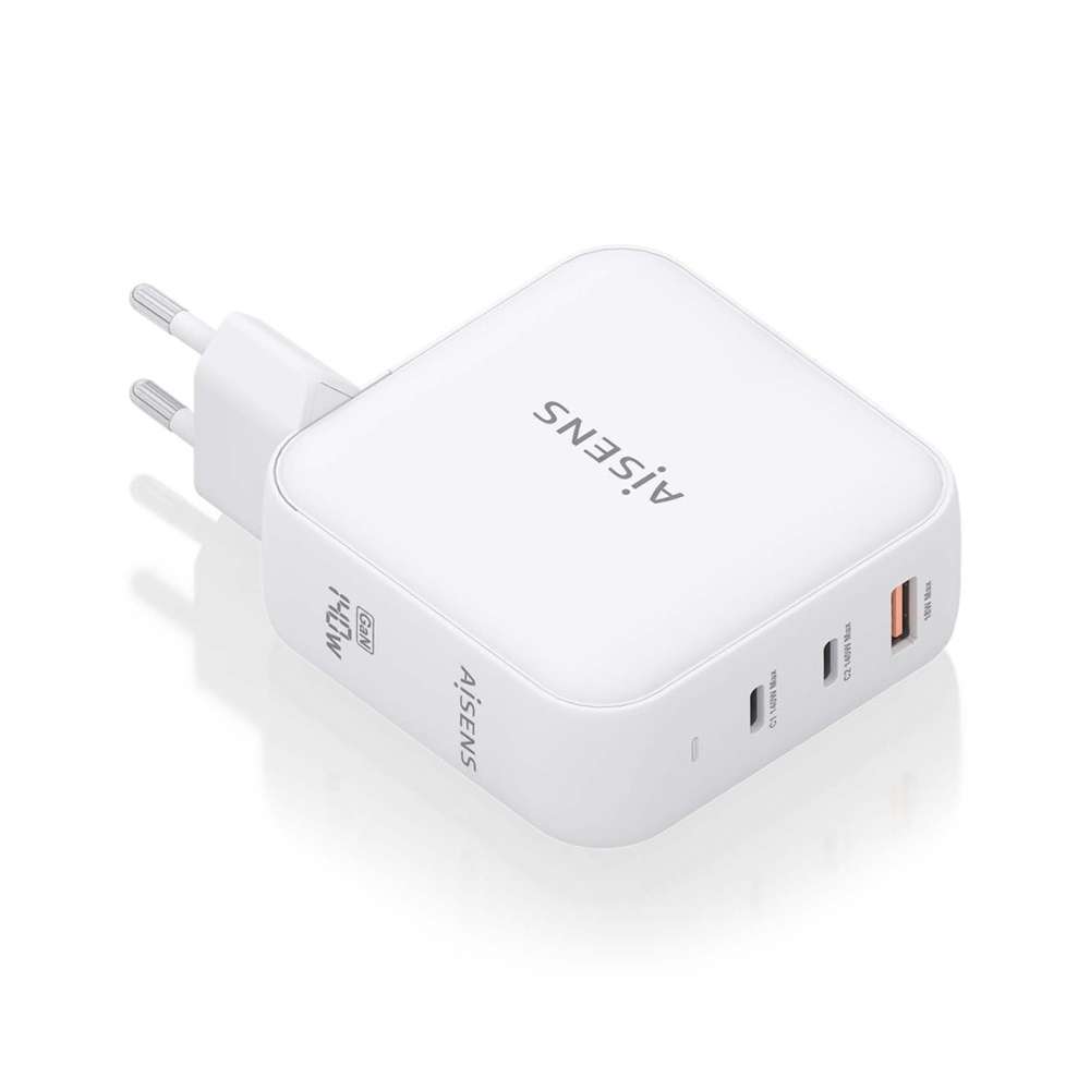 Cargador Gan 140W. 2xUSB-C. 1xUSB-A. Blanco