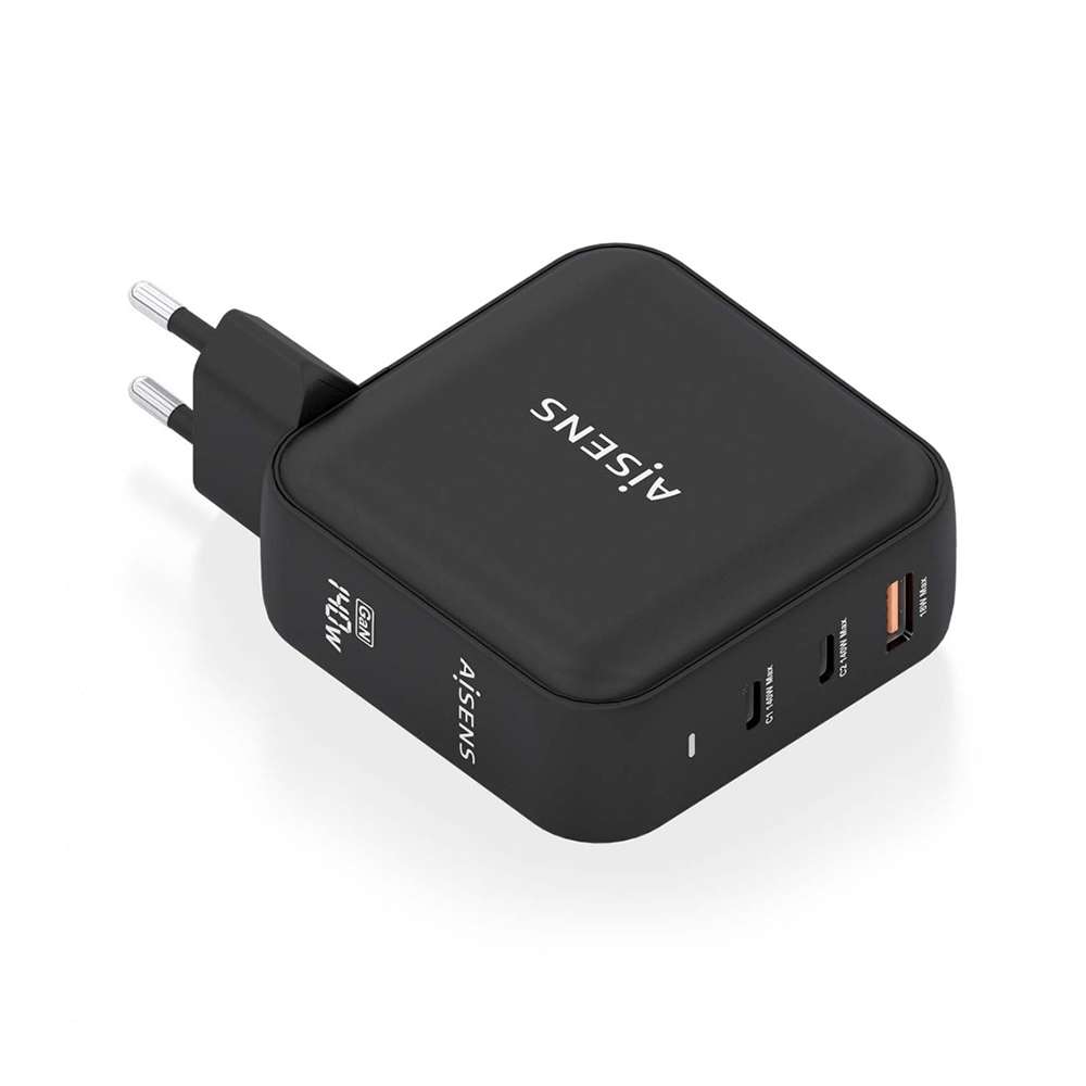 Cargador Gan 140W. 2xUSB-C. 1xUSB-A. Negro.
