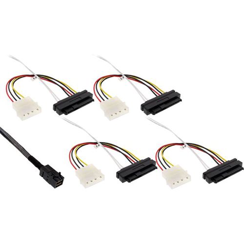 Cable Mini-SAS HD SFF-8643 a 4x SAS SFF-8482 + Alimentación. 1m.