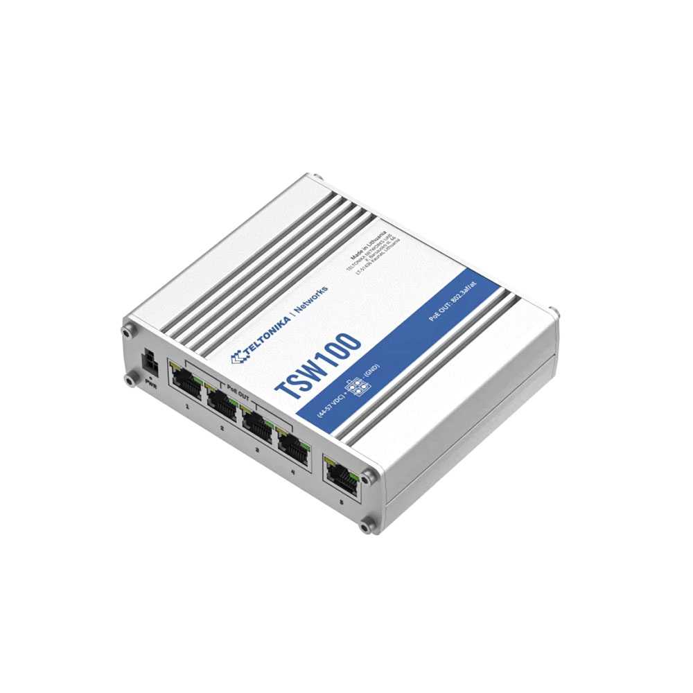 Teltonika TSW100. Switch DIN-Rail PoE 4 Puertos.