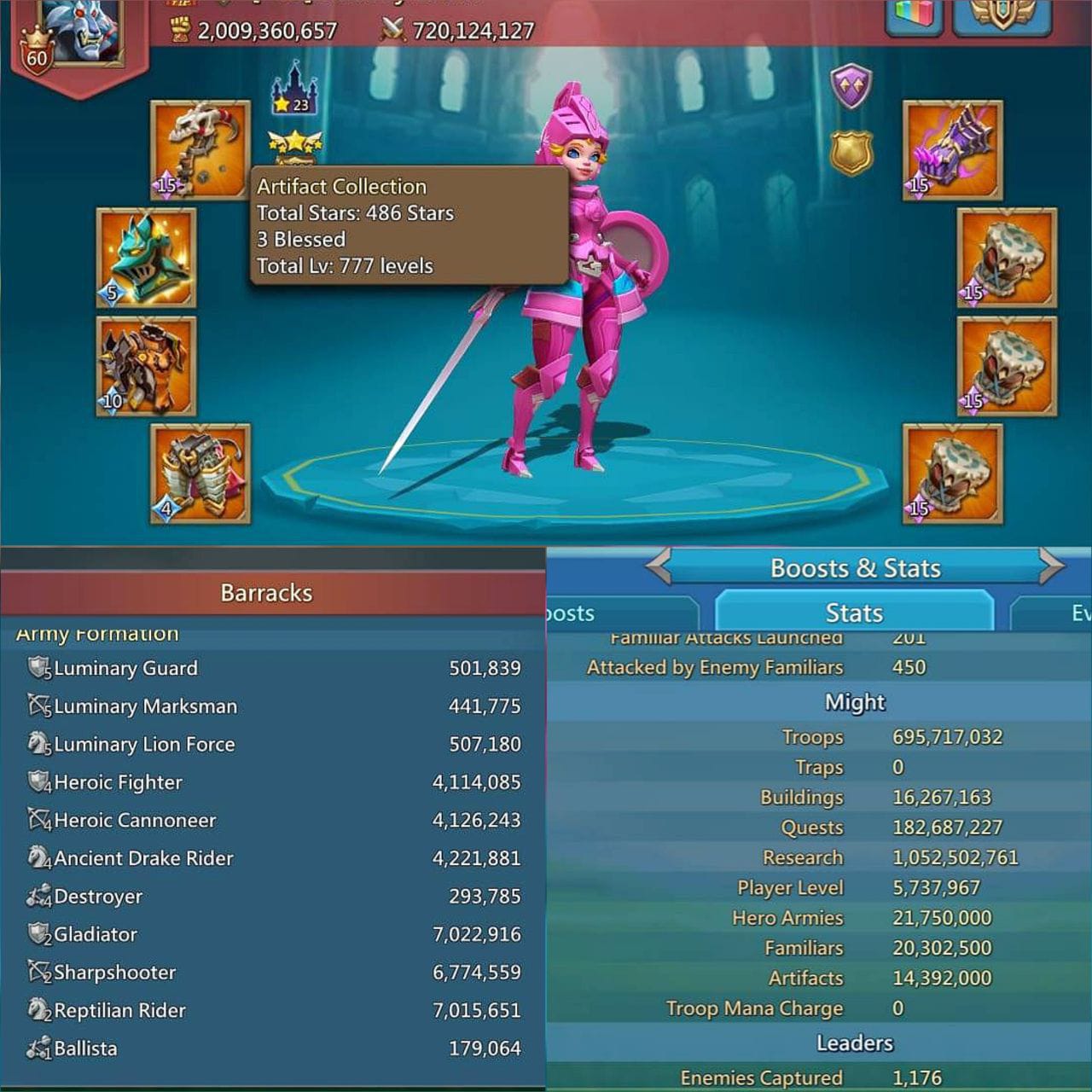 Super fast sell
1k+ blast 
🎯T5_Elite 155$+Mm
🔥1 Mythic Champ+1 purple🔥1 Gold Cup
Stats_769\778\1095
🔥Mix_553\580\752🔥34M+Troop Camp
🐉2 P2p Fam Max[1*9\1*7]
🔥Slot 5🔥W2 Max
Links_Gmail only